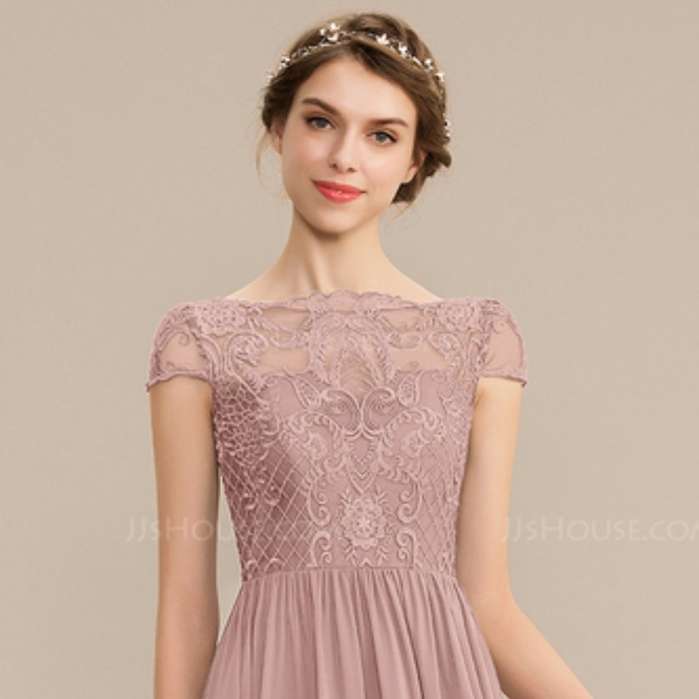A-Line Scoop Neck Floor-Length Chiffon Lace Brides